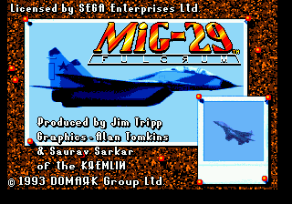 MiG-29: Fighter Pilot title screen for Sega Genesis
